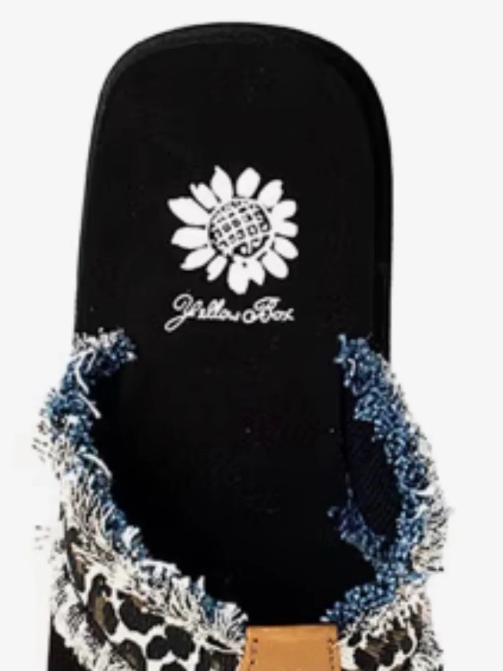 New! Yellow Box Fayth Sandal Black Flip Flops with Leopard-Print Frayed Size 8 - Picture 7 of 12